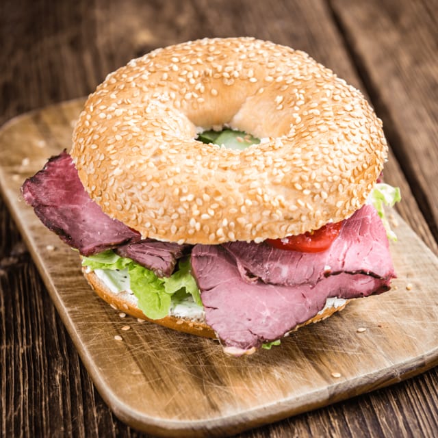 Roast Beef with Egg and Cheese Sandwich.
